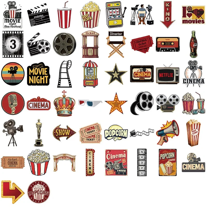 10/30/50PCS Vintage Movie Stuff PVC Sticky Stickers Aesthetic DIY Colored Phone Laptop Luggage Skateboard Graffiti Decals