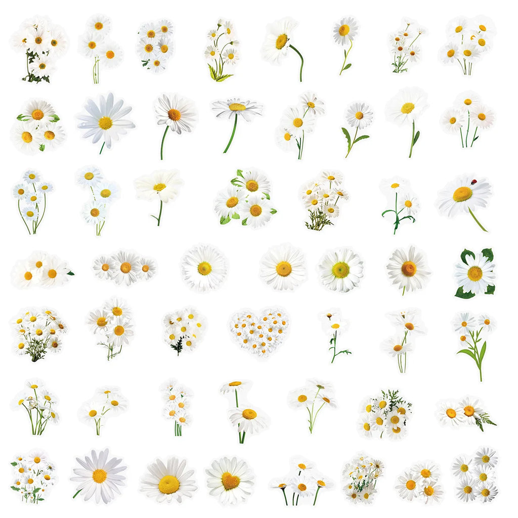 150PCS MIX Hydrangea & Sunflower & Daisy Graffiti Stickers Small Fresh Flowers Plant Decor Stationery Notebook Plastic Sticker