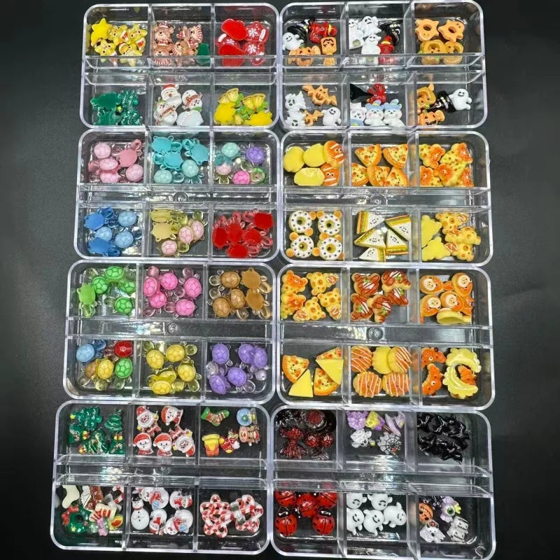 1Box Nail Art Resin Charms Cute Christmas Series Snowman Wreath Boots Dessert Cake Nails Accessories DIY Winter Manicure Decorat