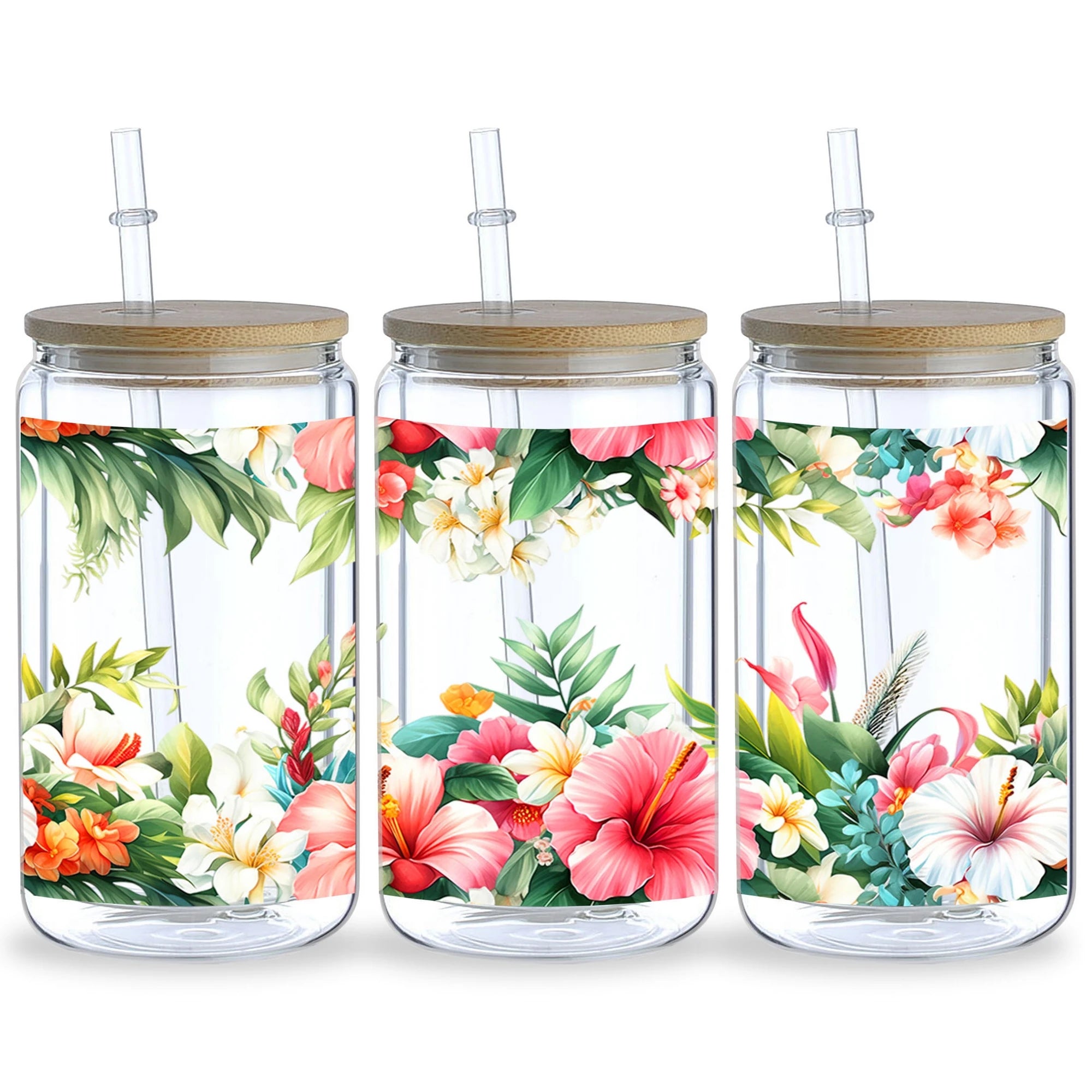 5 Sheets Plant UV DTF Cup Stickers, DTF Friction Transfer Stickers, Waterproof Flower Transfer Stickers for 16oz Glass Cups