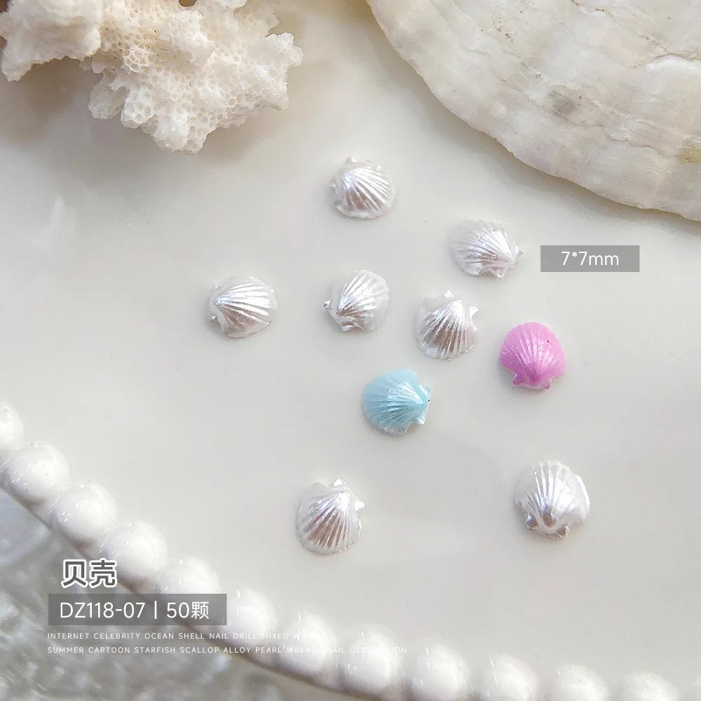 30pcs Ocean Shell Pearl Nail Charms Accessories Pearlescent Shell Aurora Nail Art Rhinestones DIY 3D Cute Nail Decorations Parts