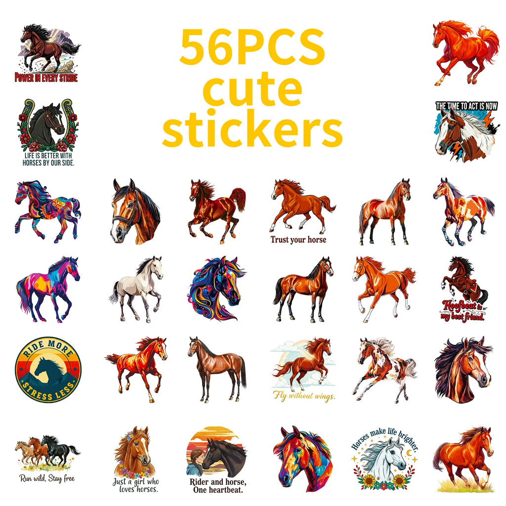 56PCS Colorful Horse Motivational Stickers Office Supplies Gift Box Helmet DIY Decoe Art Decals Sticker