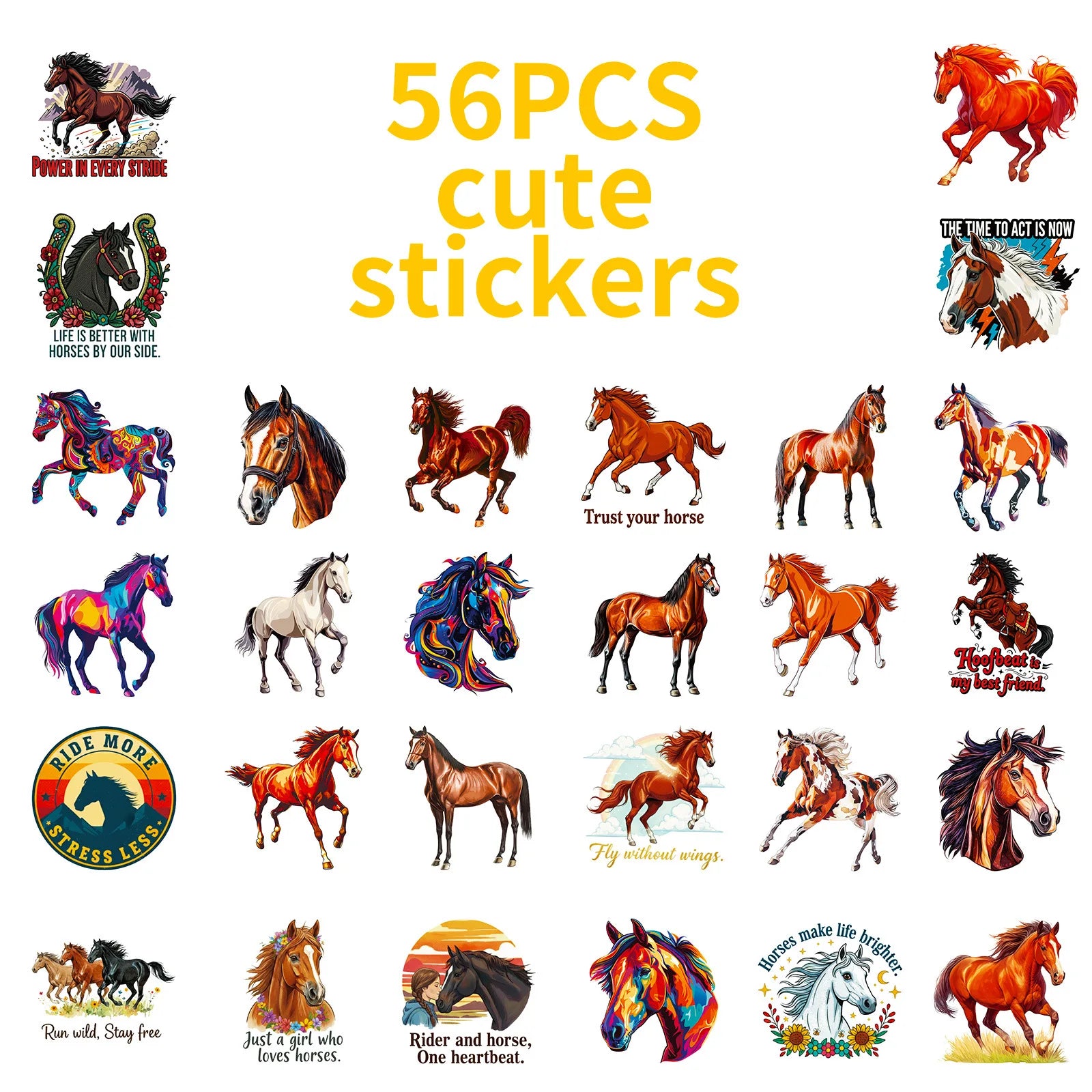 56PCS Colorful Horse Motivational Stickers Office Supplies Gift Box Helmet DIY Decoe Art Decals Sticker