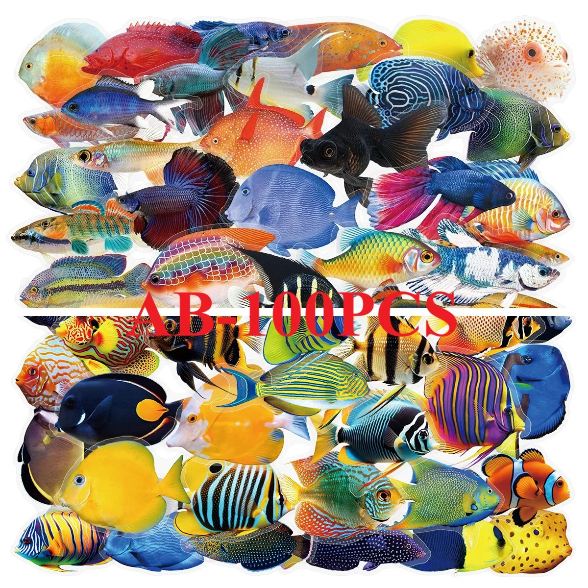 50-100PCS Transparent PET Marine Fish Stickers Luggage Water Cups Fish Tank Water Cups Notebook Decorative Stickers