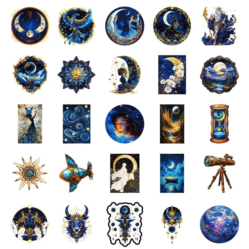 10/30/50PCS Kawaii Blue Starry Sky Sticky PVC Sticker Aesthetic Stationery DIY Decoration Scrapbooking School Supplies for Kids