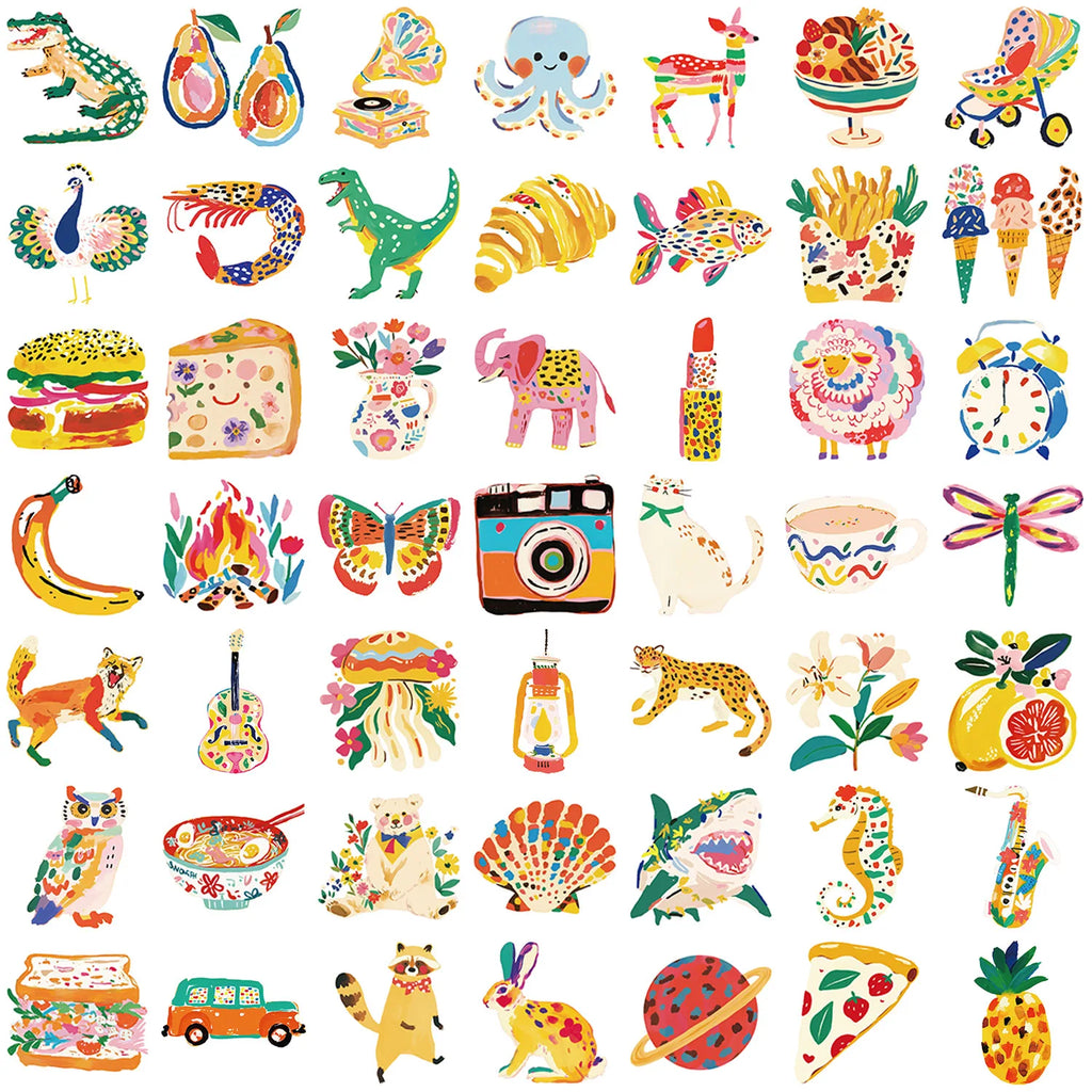 50 PCS Cartoon Color Illustrations, Graffiti Stickers Decorate Guitar Notebook Luggage DIY Waterproof Stickers