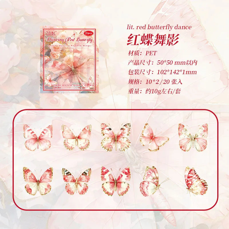 Stationery with 20PCS Vintage Butterfly PVC Stickers Korean DIY Decorative Material PEt Stickers