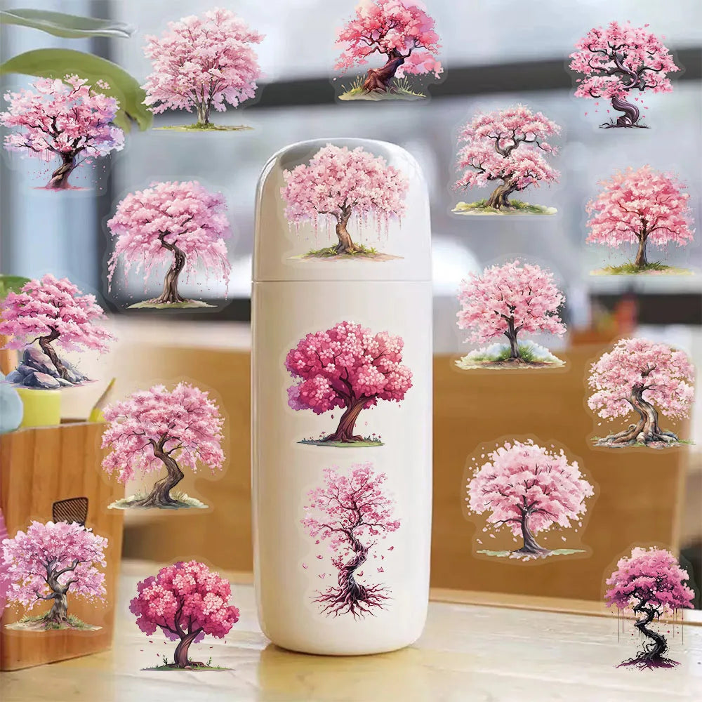 50PCS Transparent Watercolor Peach Blossom Tree Fun Stickers DIY Manual Speaker Luggage Notebook Reward Waterproof Stickers