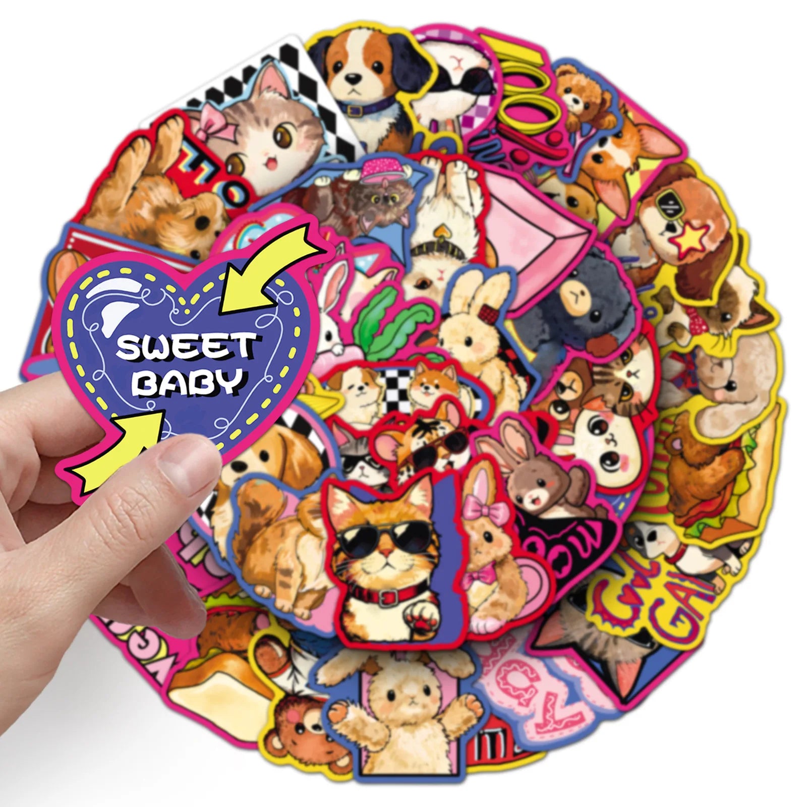 50Pcs Trendy Retro Cartoon Animal Stickers Stationery Notebook Phone Cup Guitar Fridge Luggage DIY Decor Cool Waterproof Sticker
