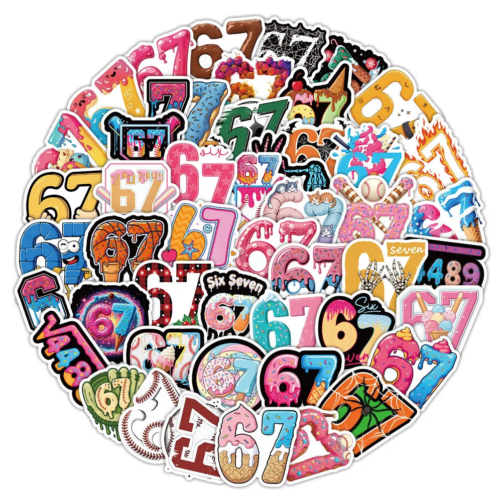 50/100PCS Cartoon Funny Number 67 Stickers Creative DIY Handbook Car Waterproof Decoration Stickers