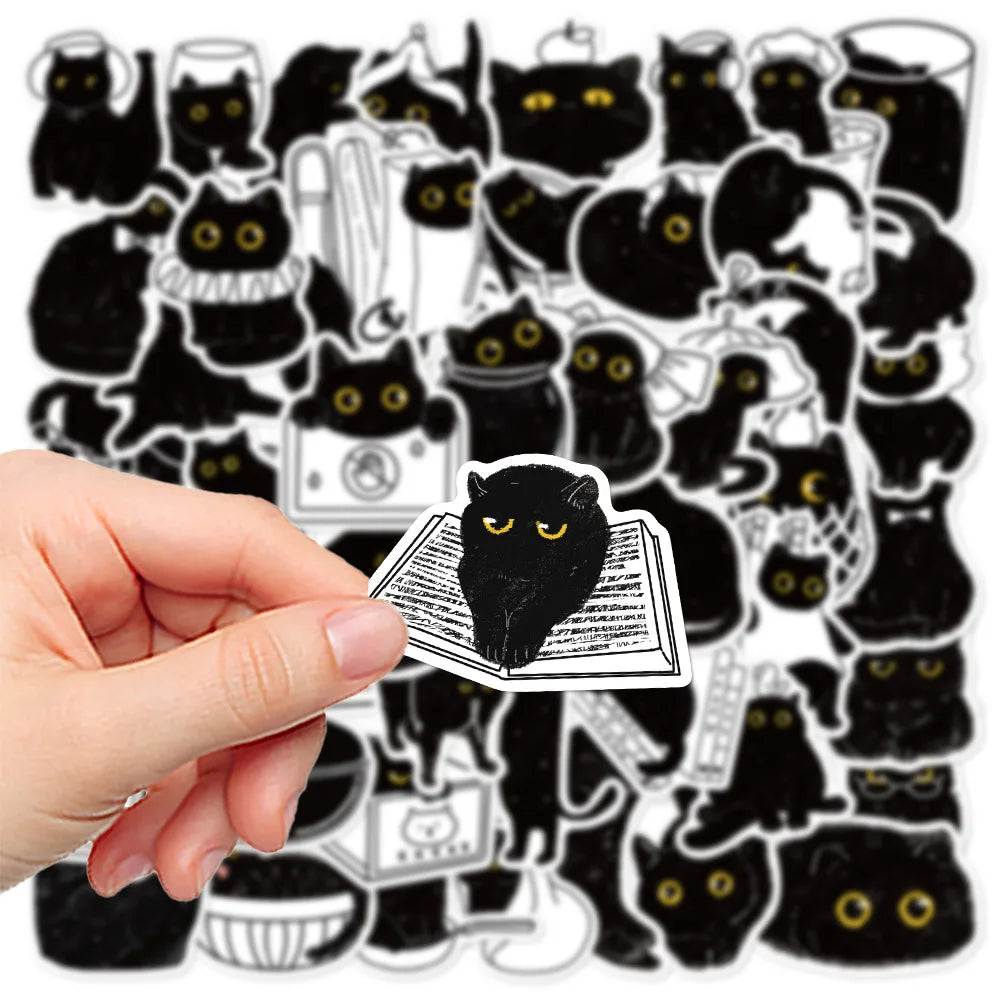 50PCS Black Cat Log Stickers Pack Cartoon Account Children Stickers Phone Water Cup Notebook Decoration