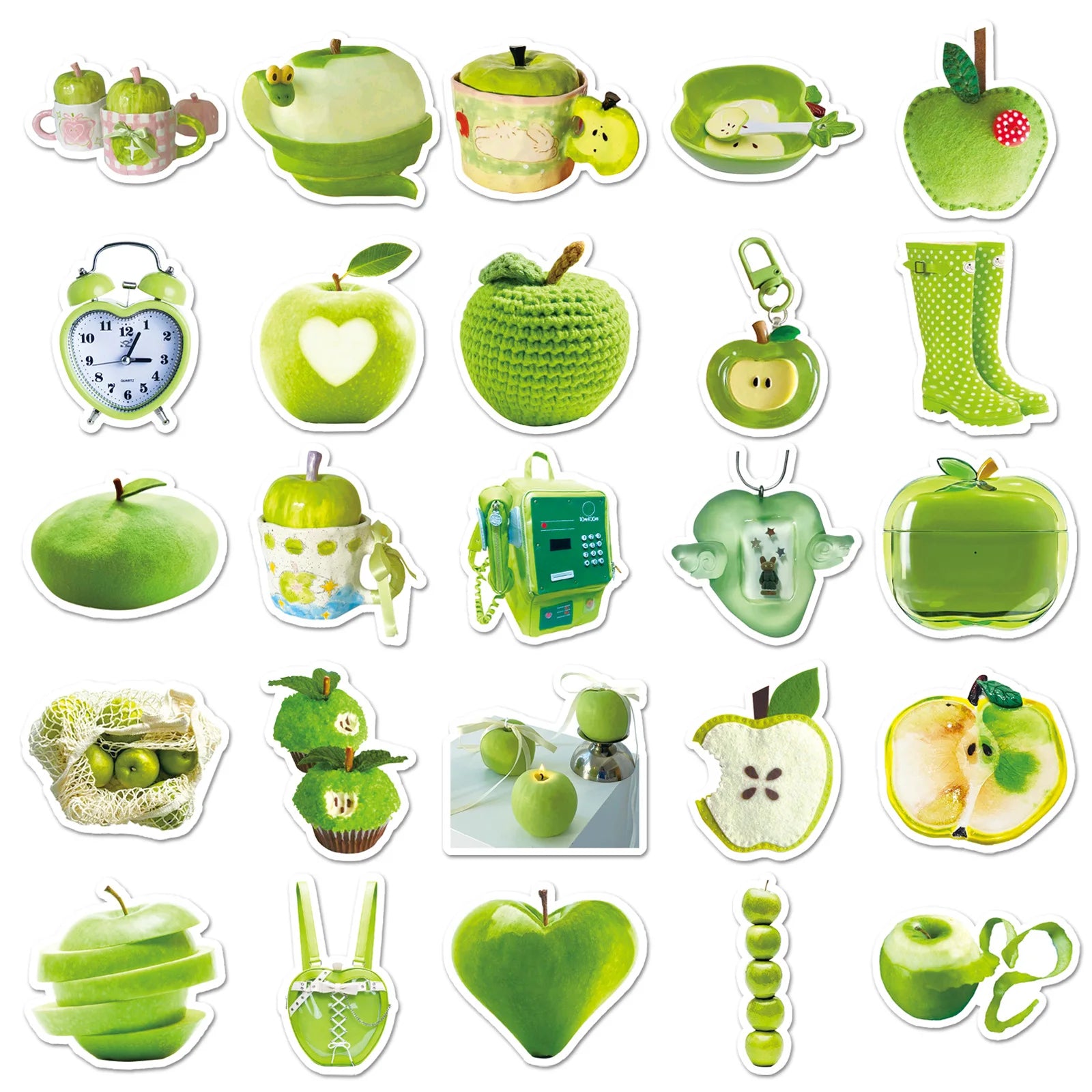 50Pcs Green Apple Aesthetic Stickers, Realistic Decals for Organizer Box Tumbler Journal DIY Decor Children's Stationery Sticker