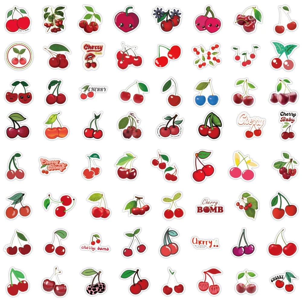 60/120PCS Fruit Cute Cherry Graffiti Sticker Car Luggage Case Water Cup Scooter Waterproof Stationery Sticker