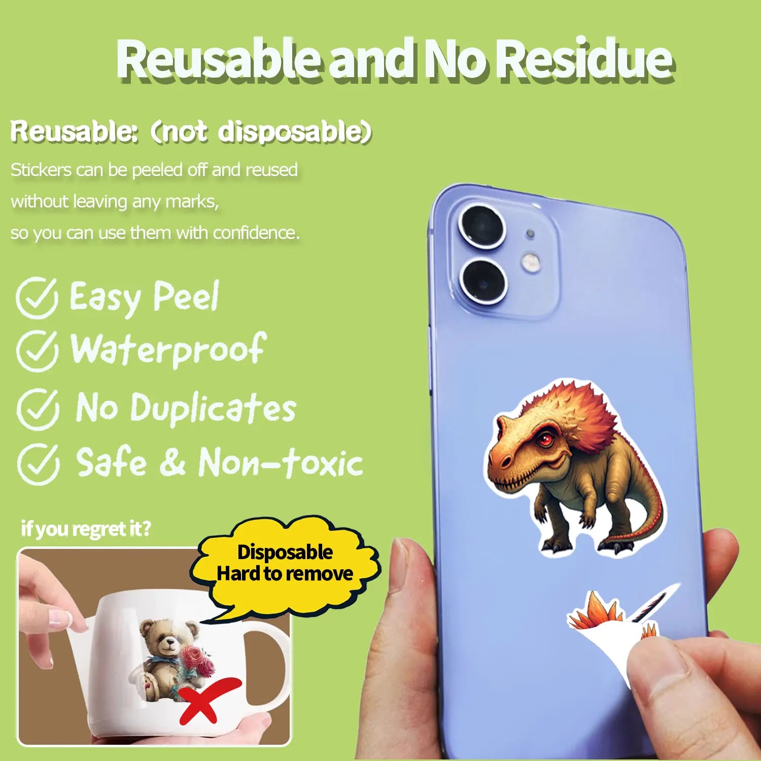30Pcs/Set Irregular HD Dinosaurs Waterproof Stickers Reusable/No Residue DlY Craft Decoration Graffiti Scrapbooking Labels