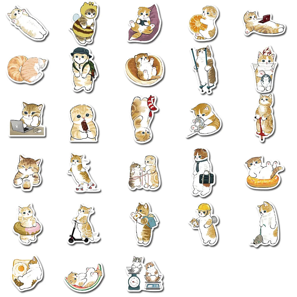 64PCS Cute Cat Animal Cartoon Stickers Fun Stickers DIY Manual Scrapbook Fixed Phone Laptop Stickers Toys