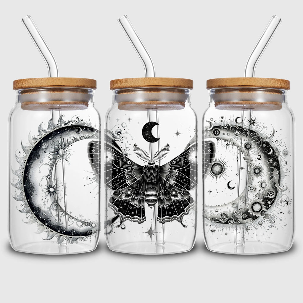 5 sheets Moon Witch UV DTF Cup Stickers, DTF Transfer Stickers, Waterproof Wipe-Off Transfer Paper for 16oz Glass, Mug, Crafts