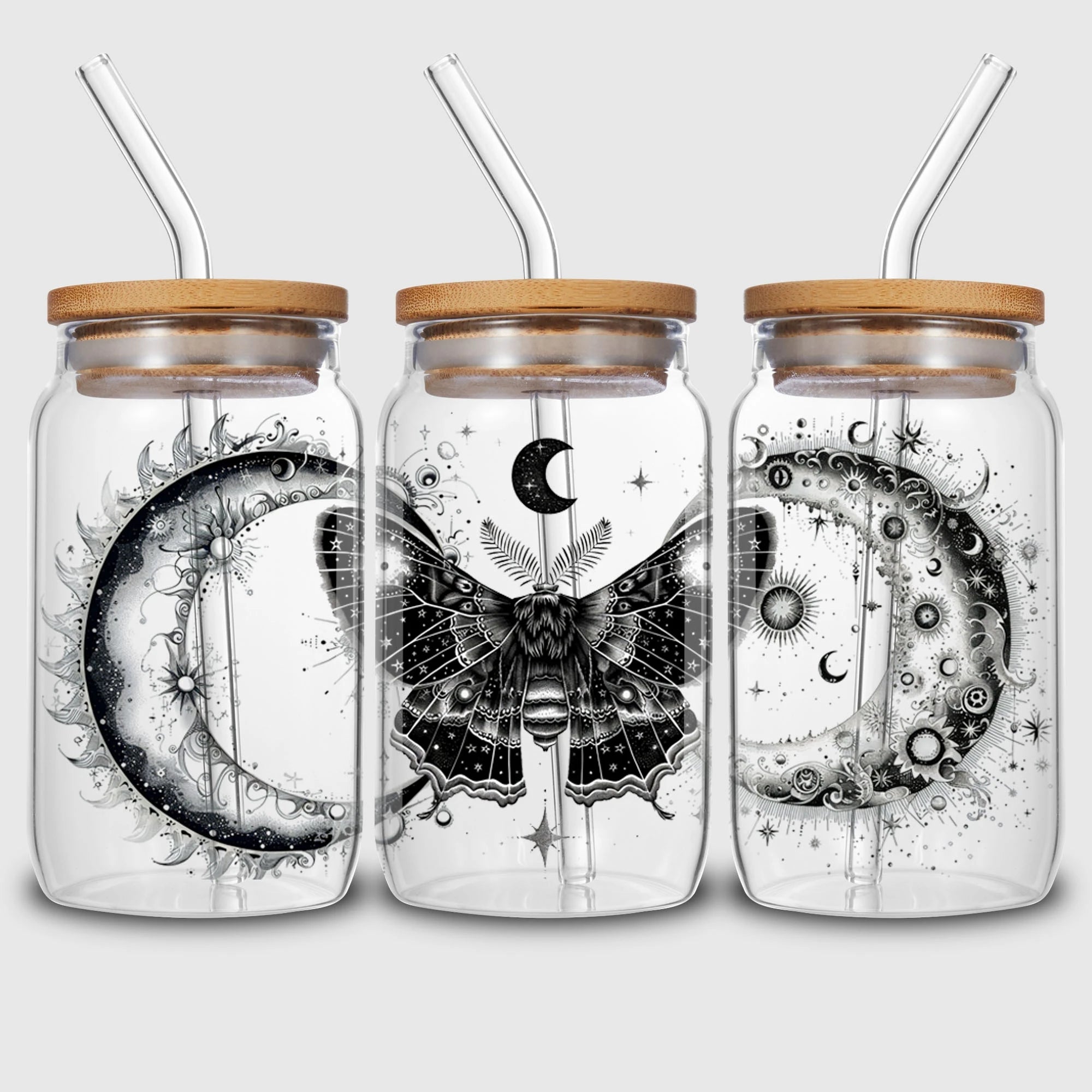 5 sheets Moon Witch UV DTF Cup Stickers, DTF Transfer Stickers, Waterproof Wipe-Off Transfer Paper for 16oz Glass, Mug, Crafts