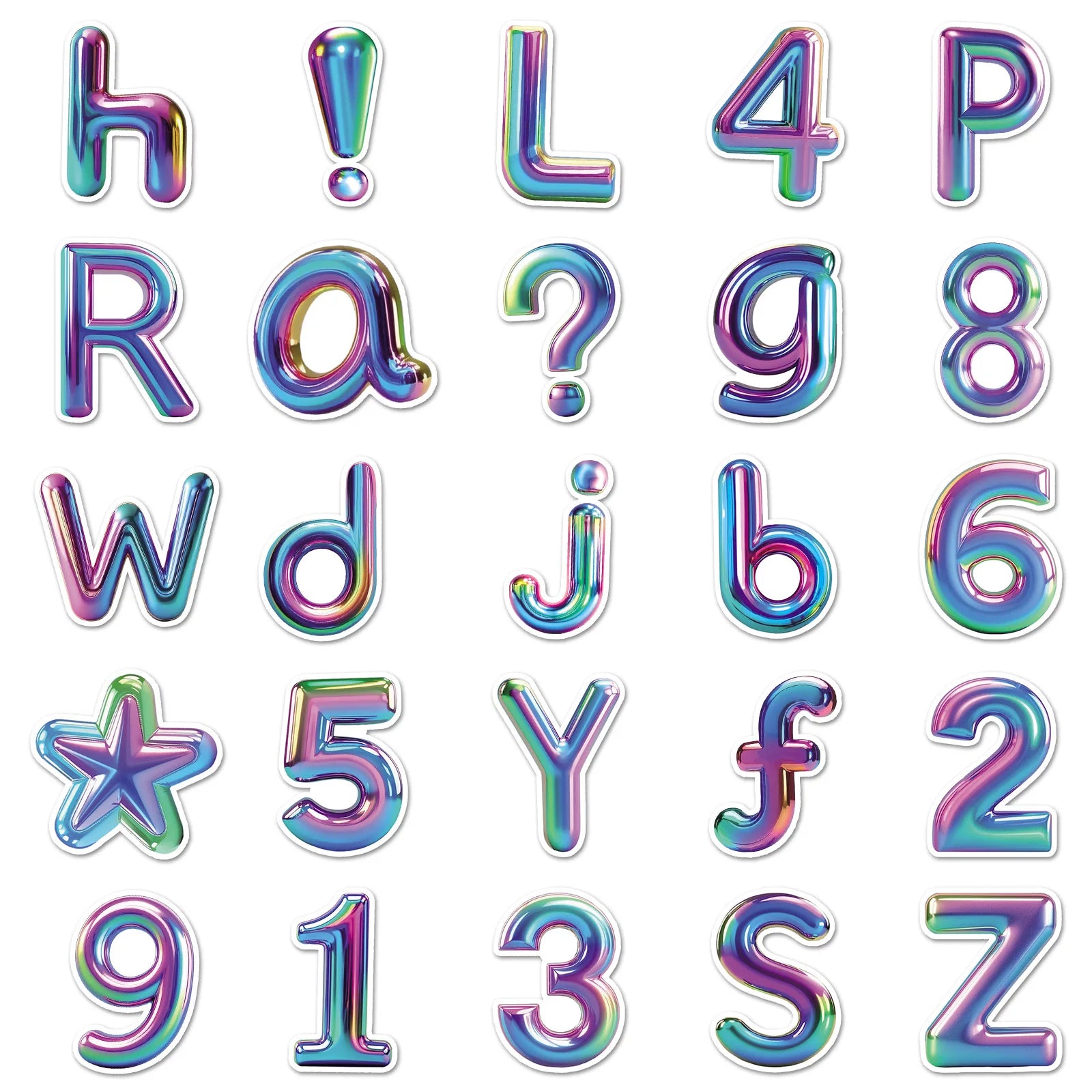 50-Pack 3D Vibrant Color Letter & Number Graffiti Stickers Decorative Stickers for Phone Case Laptop Skateboard Luggage Notebook