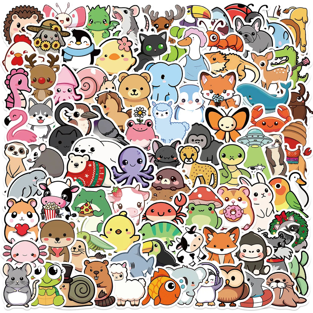 100PCS Cute Cartoon Animal Graffiti Stickers DIY Decoration Guitar Notebook Luggage DIY Waterproof Children Stationery Reward