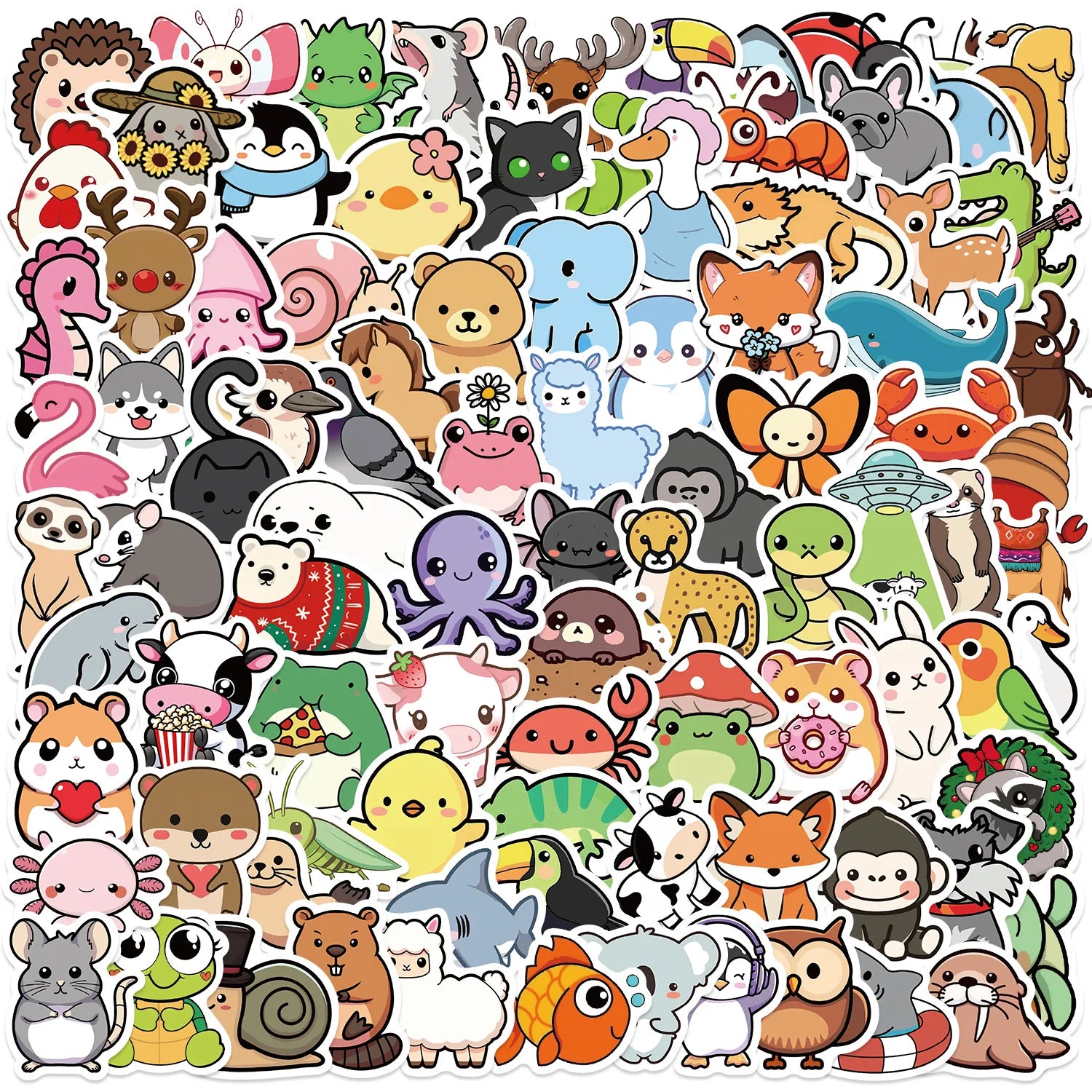 100PCS Cute Cartoon Animal Graffiti Stickers DIY Decoration Guitar Notebook Luggage DIY Waterproof Children Stationery Reward