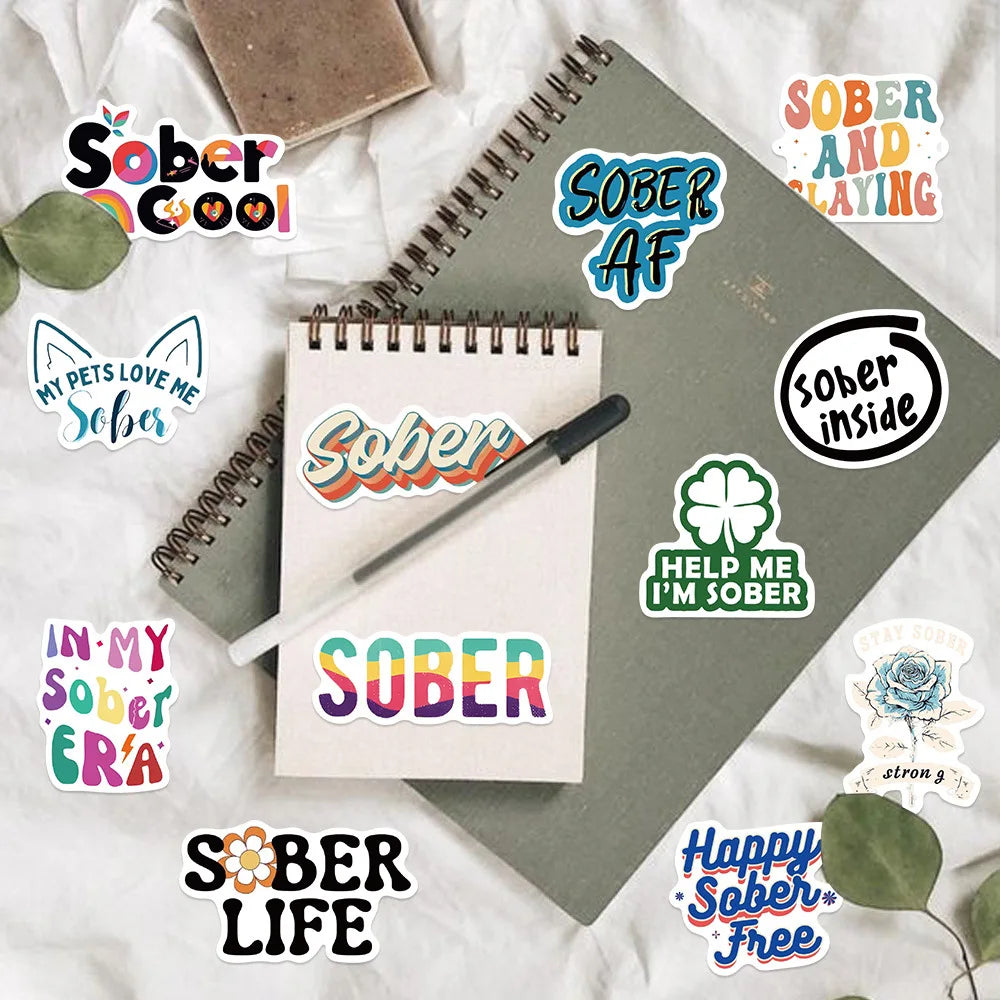 50PCS Cartoon Sober Graffiti Stickers Decorative Guitar Notebook Luggage DIY Waterproof Stationery Stickers