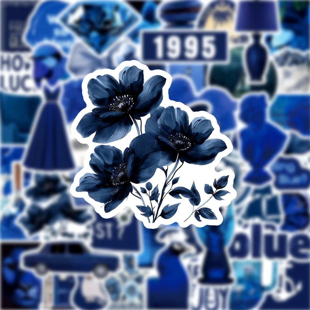 50-Pack Deep Blue Artistic Stickers for Phone Tablet Guitar Luggage Skateboard Notebook Stationery Decorative Graffiti Decals