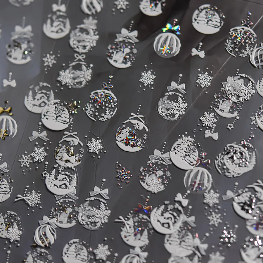 Christmas Gold-embossed Nails Accessories Stickers White Snowball Snowflake Adhesive Nail Art Stickers DIY Winter Nails Decorati