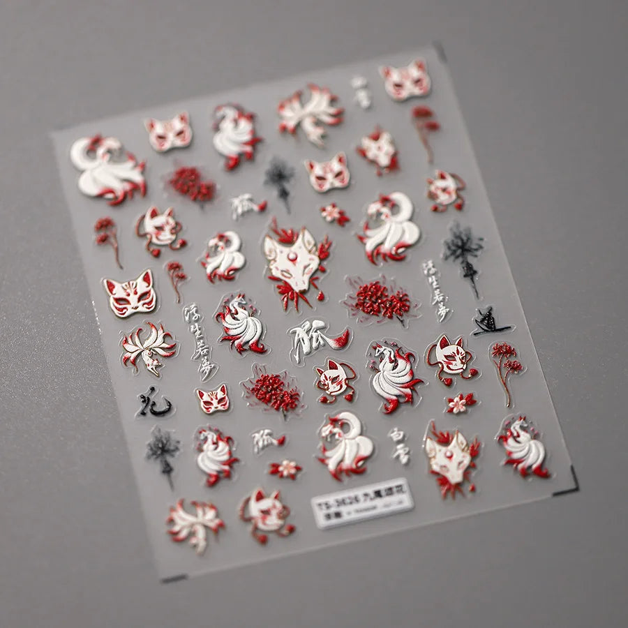 Halloween Nails Sticker 5D Embossed Cartoon Nail Art Stickers Retro Rabbit Self Adhesive Stickers For Nails DIY Manicure Decals