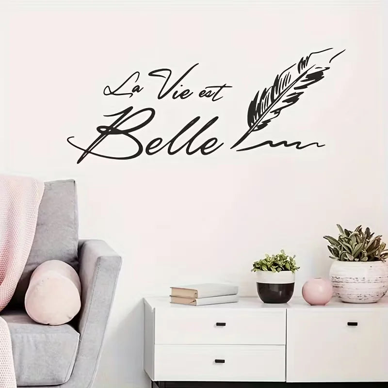 Chic Feather & English Slogan Wall Decal - Self-Adhesive, No Power Needed - Perfect for Living Room, Study, or Entryway Home Dec