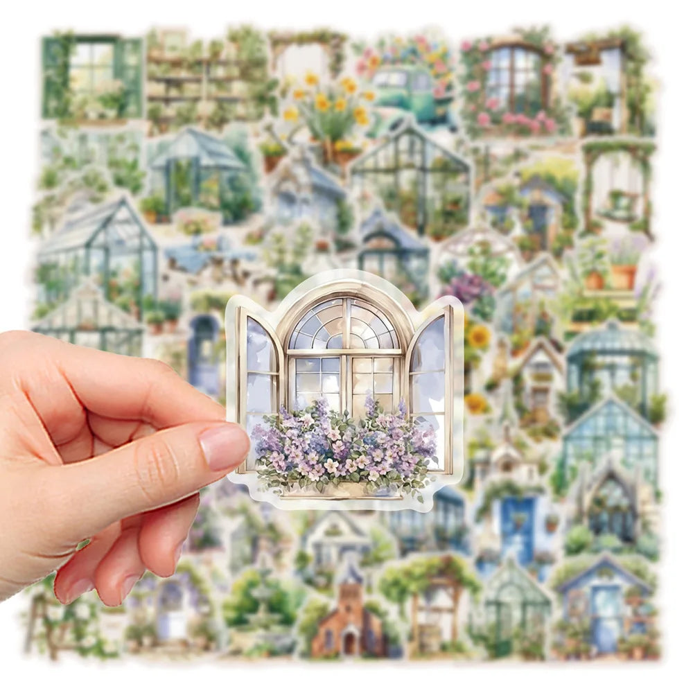50PCS Flower Field Cottage Cartoon Stickers DIY Scrapbooking Guitar Snowboard Motorcycle Luggage PET Sticker