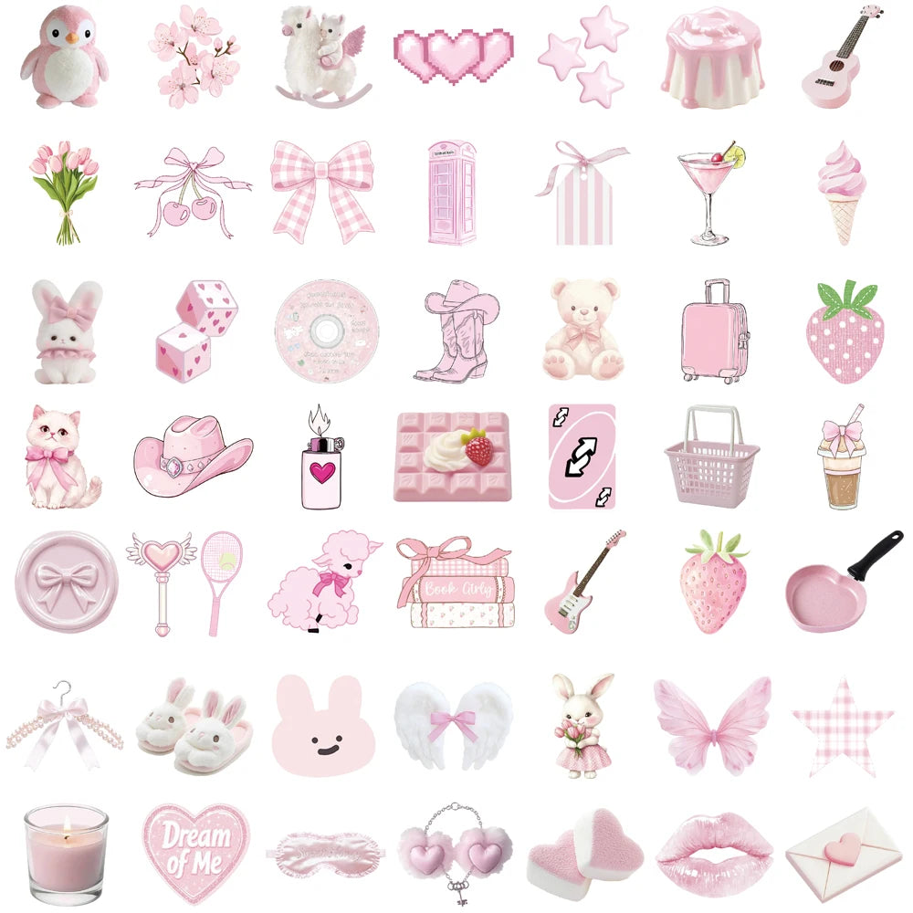 50/100PCS Pink Cartoon Graffiti Stickers Laptop Luggage Skateboard Suitcase Guitar Motorcycle Car Cartoon Retro Guitar Decal