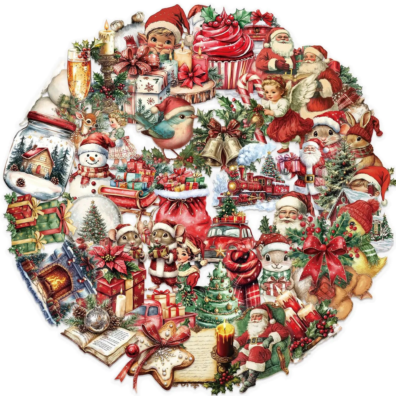 50/100 PCS Cartoon Retro Christmas Sticker Pack Waterproof Transparent PET Booklet Decorative Guitar Notebook