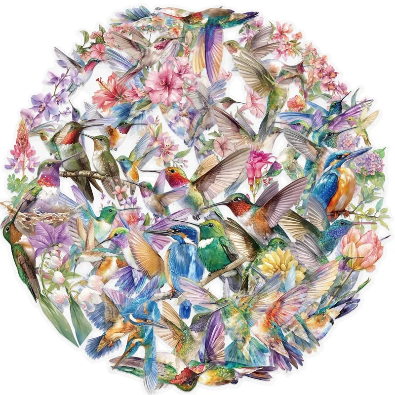 50PCS Cartoon Hummingbird PET Sticky Sticker Aesthetic Korean Stationery DIY Decoration Scrapbooking School Supplies for Kids