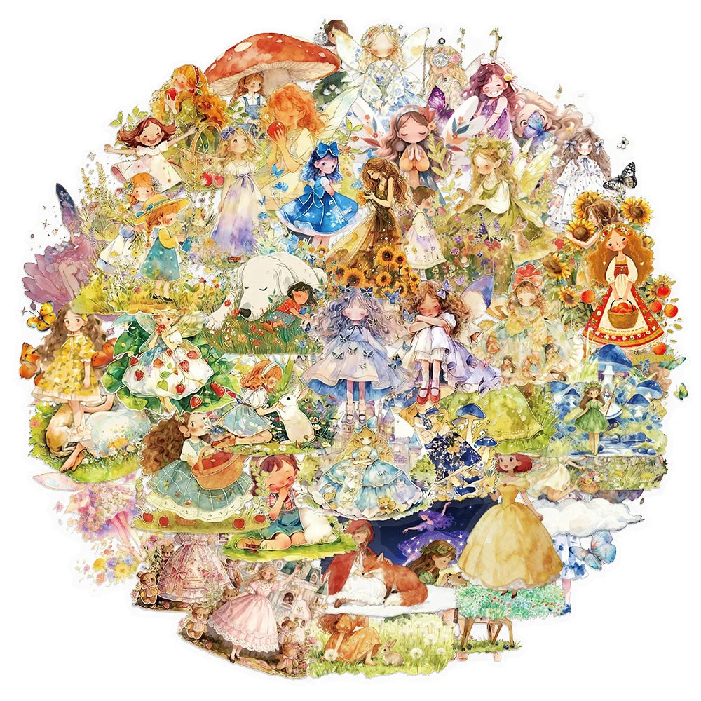 50PCS Fairy Tale Princess Cartoon Decorative Stickers DIY Graffiti Skateboard Phone Case Tablet Decorative Toy Stickers
