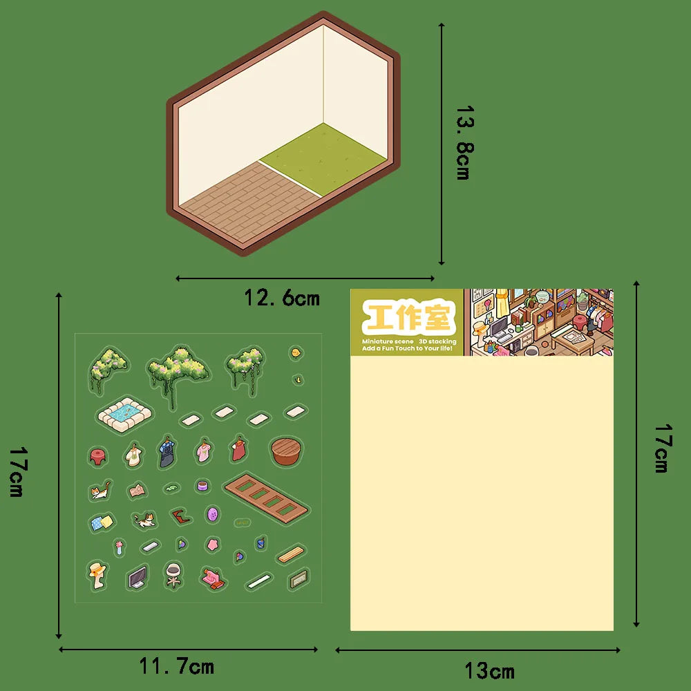 Studio 3D Landscaping Miniature Scene Sticker Harajuku Decompression Casual Scrapbook Personalized Modern Bedroom Stickers