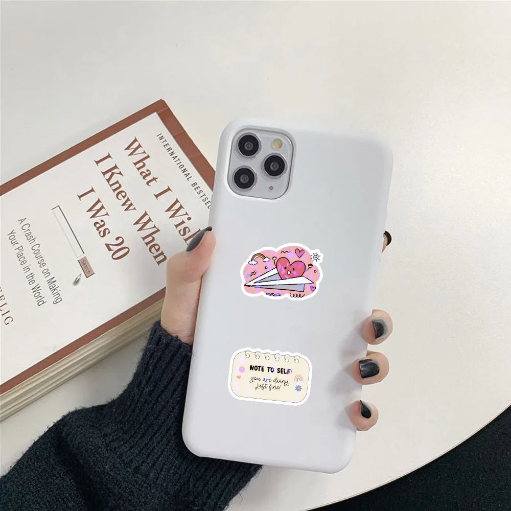 50/100 Pcs Cute Inspirational Quote Aesthetic Fresh Stickers Reusable for DIY Car Suitcase Fridge Phone Stationery Box Decals