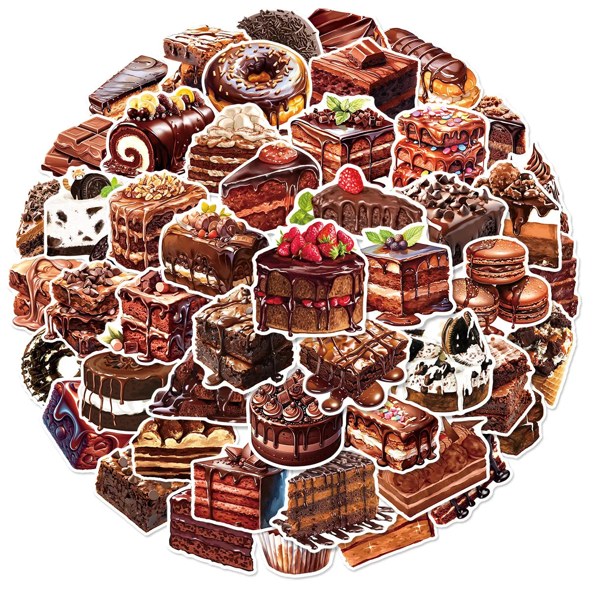 50/100Pcs Chocolate & Matcha Dessert Cake Doodle Stickers, Stationery Decor Decals Notebook Lunch Box Fridge Luggage Stickers