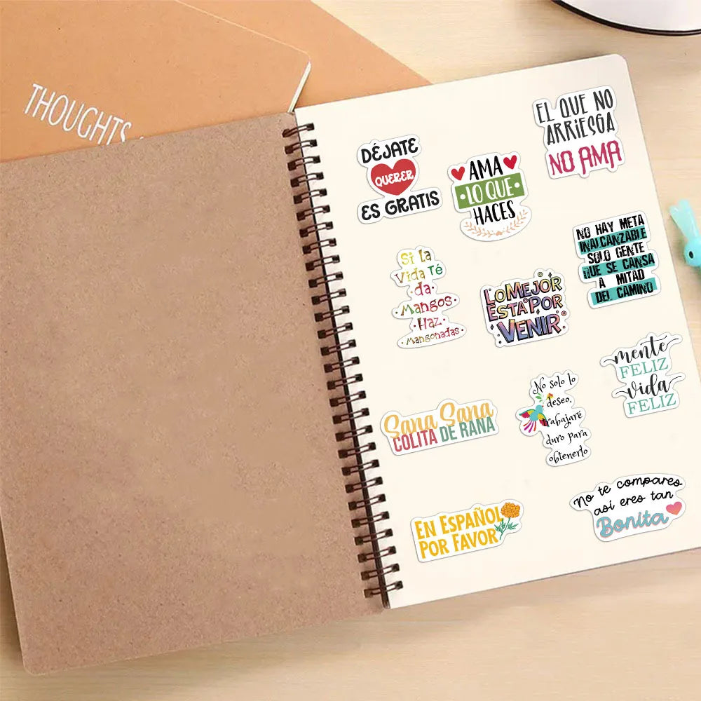 55/110PCS Creative Inspirational Spanish Handbooks DIY Phone Cases Notebook Water Cups Refrigerator Desktop Waterproof Stickers
