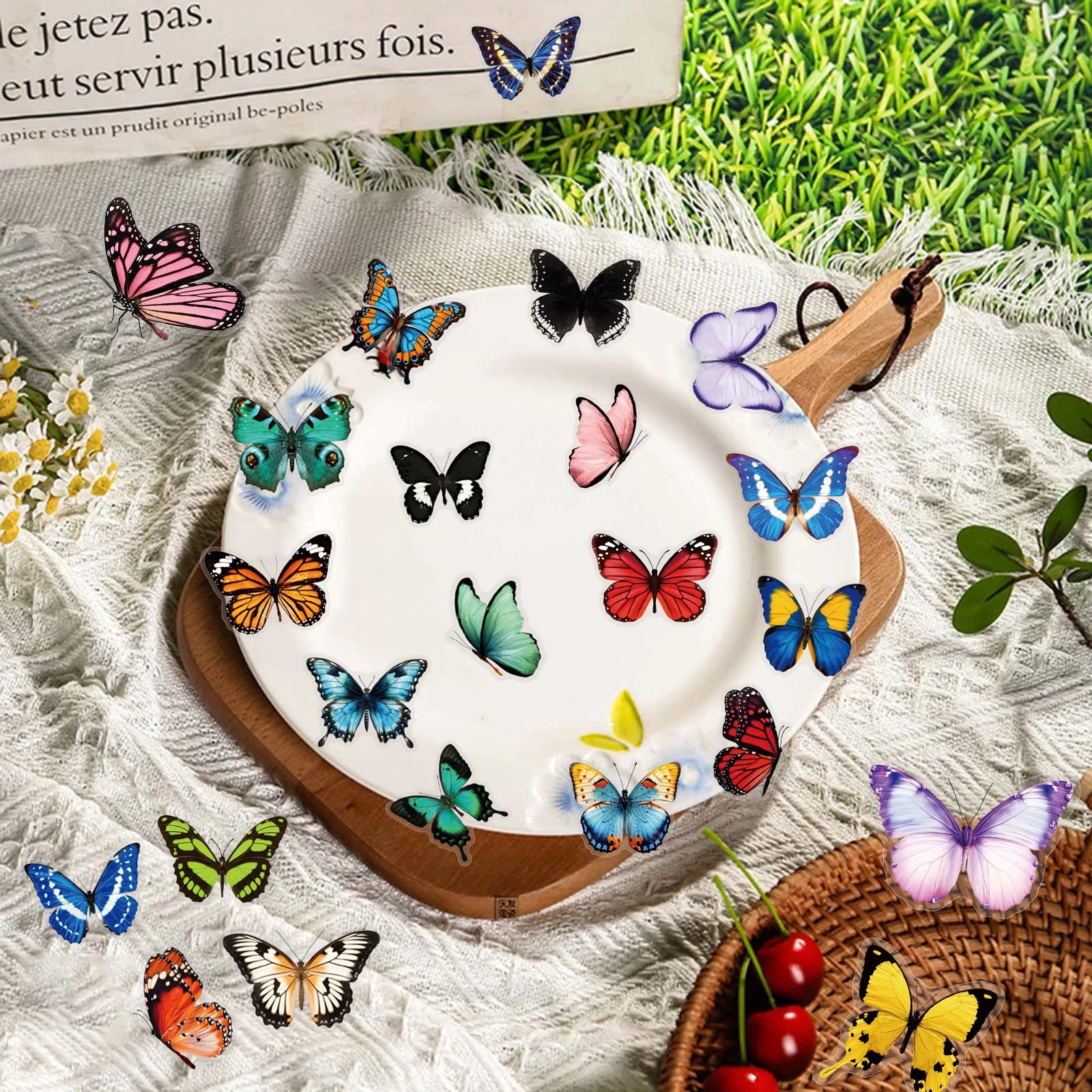 50PCS Cartoon Colorful Butterfly Stickers Pack Waterproof Transparent PET Decorative Guitar Notebook Stickers