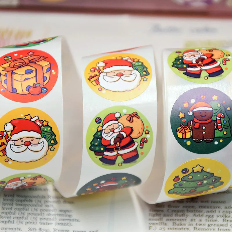 500Pcs/Roll 8 Designs Christmas Theme Elks Santa Claus, Christmas Trees Stickers 2.5cm/1.0'' Beautiful Merry Christmas Decals