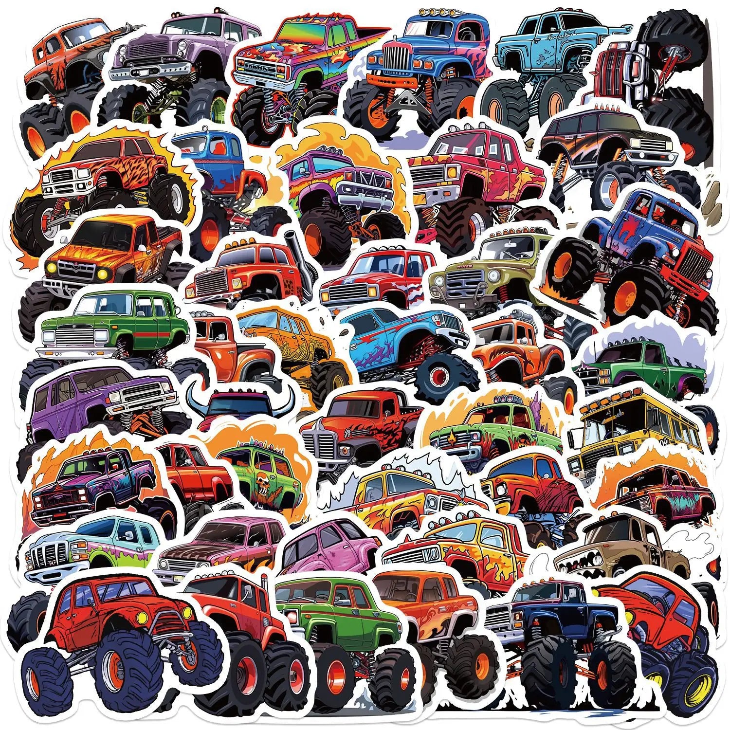 50/100pcs Cartoon Monster Truck Stickers Cute Vinyl Decals For Luggage Laptop Water Bottle Guitar Phone Waterproof Graffiti