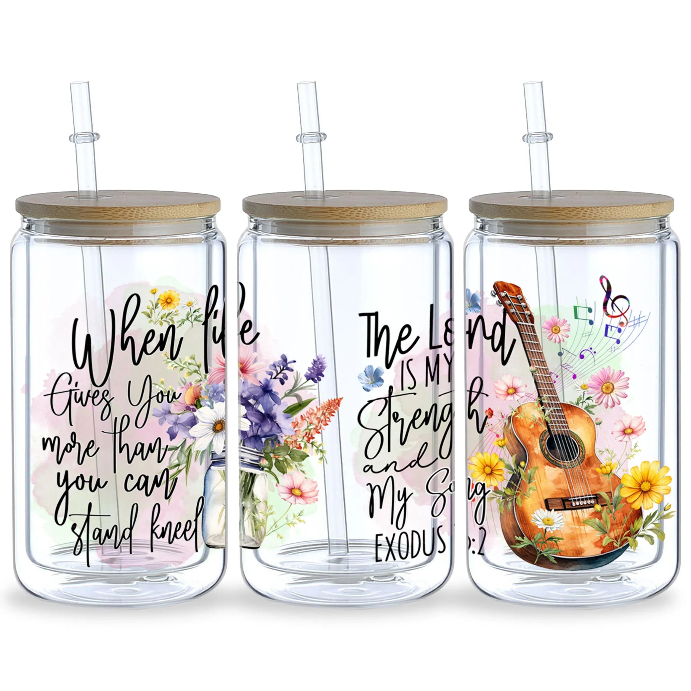 5 sheets Inspiring UV DTF Cup Stickers, Glass DTF Transfer Stickers, Waterproof Plant Wipe Transfer Paper for 16oz Glass, Mug,