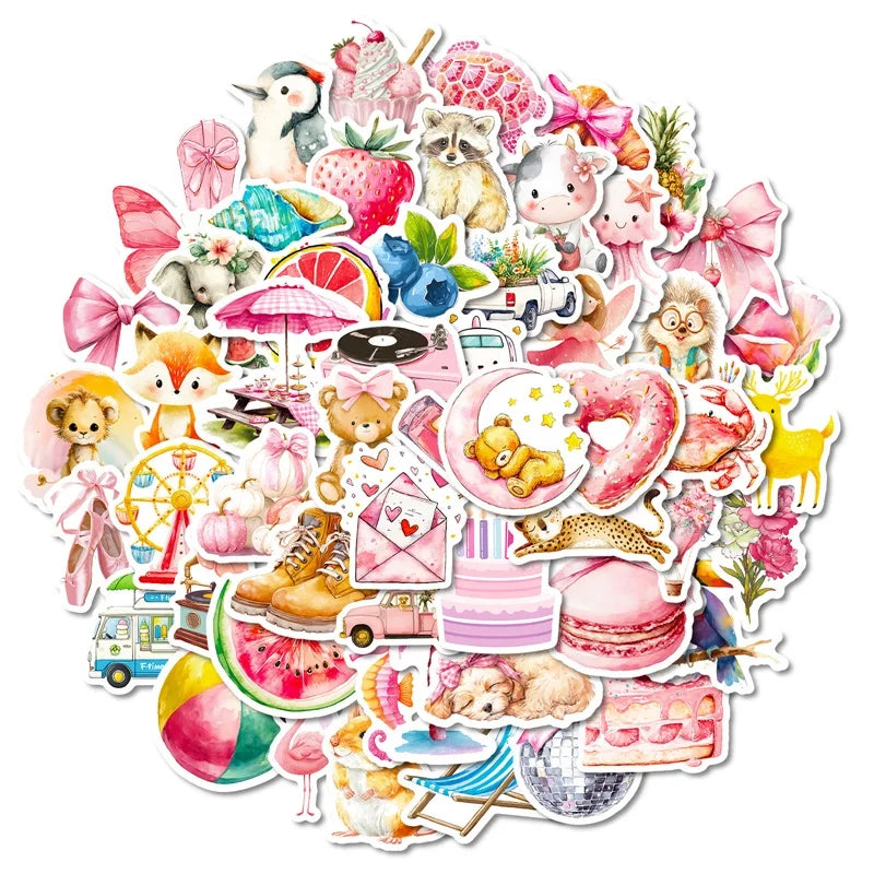 10/30/56PCS Kawaii Pink Item PVC Sticky Sticker Aesthetic Children's DIY Korean Decoration Scrapbooking School Supplies