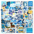 56PCS Bookshelf Therapy Doodle Stickers, Blue Reading Theme Student Stationery Notebook Suitcase DIY Decorative Art Sticker