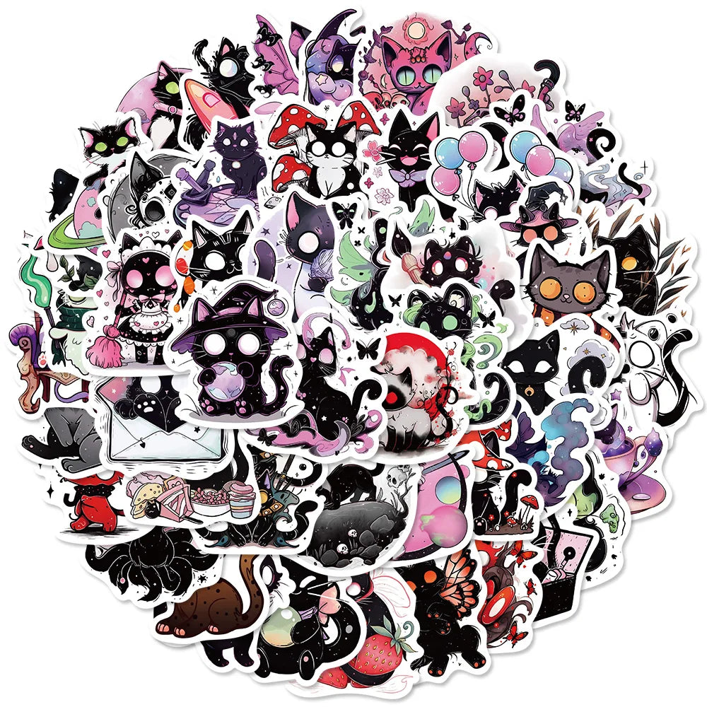 50PCS Cartoon Scary Soul Black Cat Stickers Stationery Laptop Kawaii Travel Luggage Skateboard Phone Guitar Graffiti Sticker