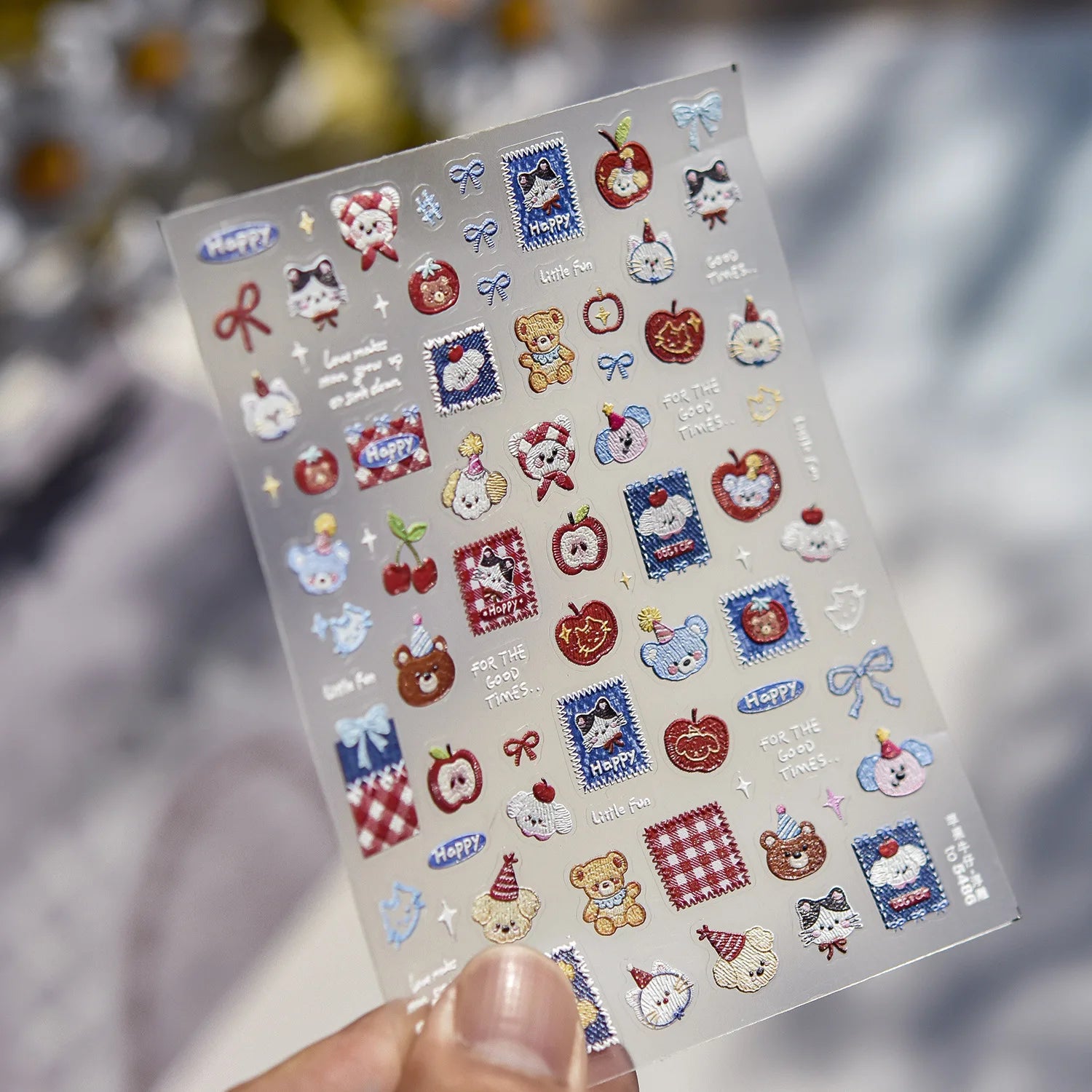 Cute Graffiti Nails Sticker 3D Simple Cat Claw Rabbit Bear Dog Flower Lovely Animal Fruit Adhesive 5D Embossed Nail Art Stickers