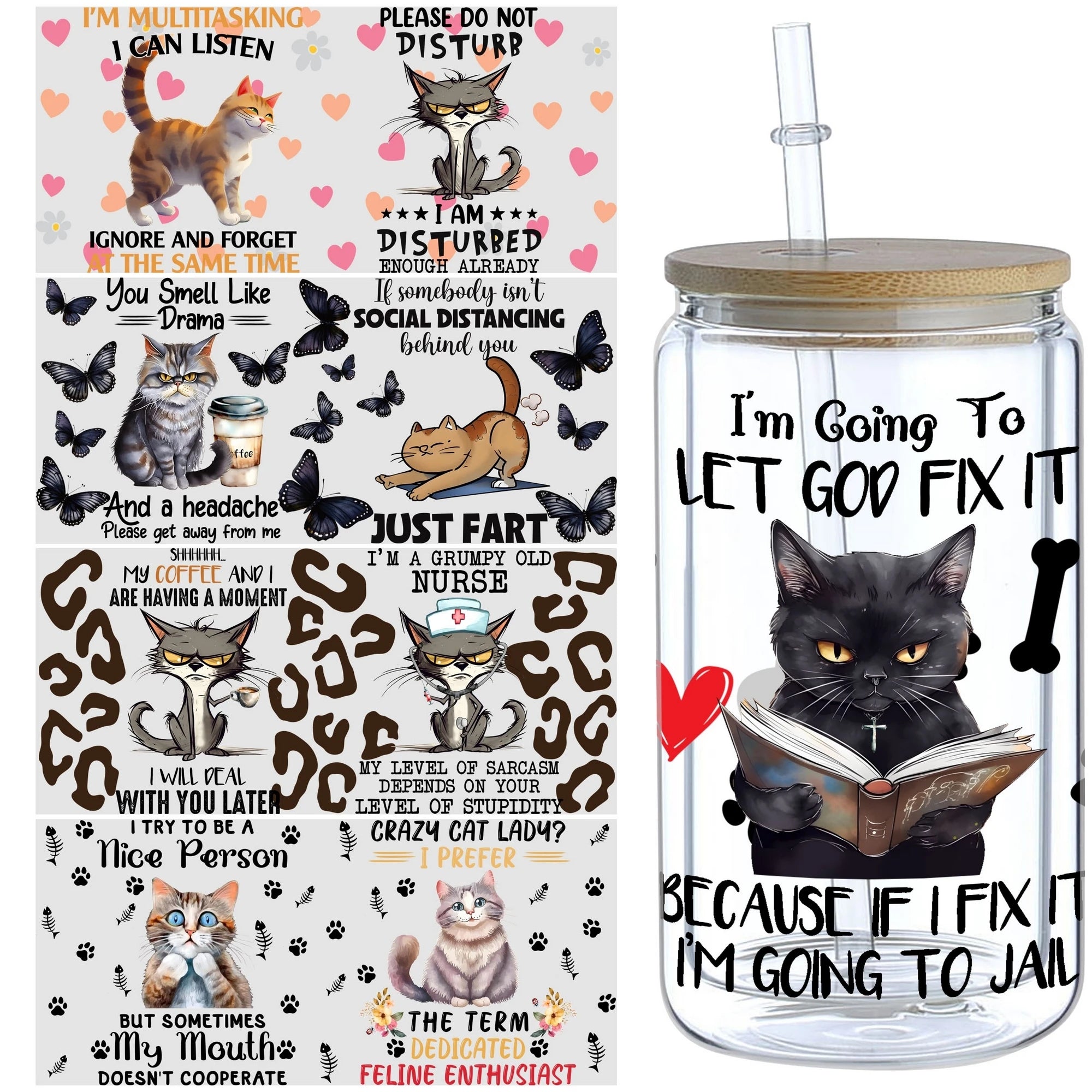 5 Sheets Animal UV DTF Cup Stickers, DTF Friction Transfer Stickers, Waterproof Transfer Stickers for 16oz Glass Cups, DIY