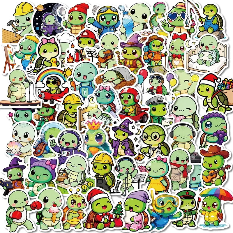 10/30/56PCS Kawaii Little Turtle Colored PVC Sticky Stickers Aesthetic DIY Phone Laptop Luggage Skateboard Graffiti Decals