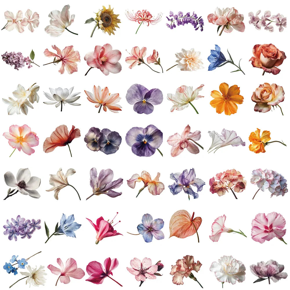 50PCS Flowers In Bloom Stickers Notebook Aesthetic Graffiti Waterproof Laptop Luggage Cafe Cartoon Scrapbooking Sticker Decals