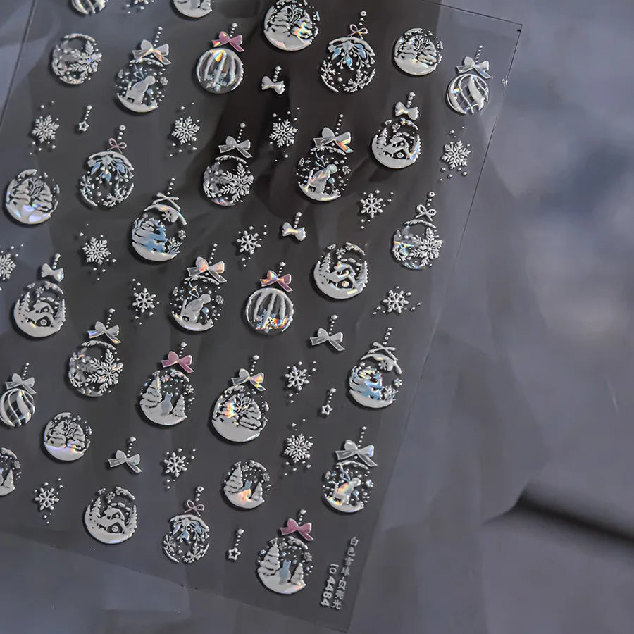 Christmas Gold-embossed Nails Accessories Stickers White Snowball Snowflake Adhesive Nail Art Stickers DIY Winter Nails Decorati